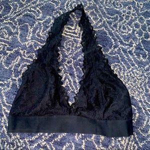 PINK BY VS BLACK LACE HALTER TOP BRALETTE